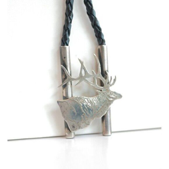 Zuni Native American BULL ELK Bolo Tie by Dale Edaakie Handmade Vintage - Picture 4 of 15